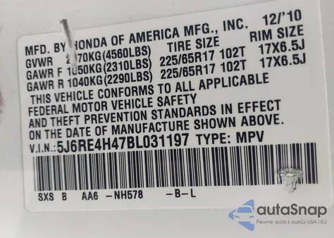 2011 Honda Cr-V Se z USA, uszkodzony, nr VIN 5J6RE4H47BL031197